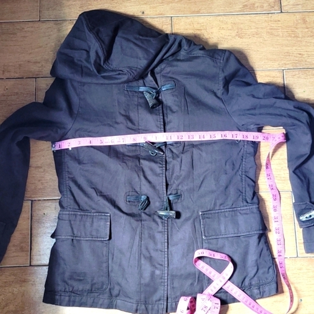 BURBERRY Brown Hoodie Nova Check Duffle Jacket Buffalo Horn Buttons Size XS/S - Picture 14 of 16